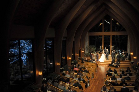 Beautiful, illuminated couple at Thunderbird Chapel #thunderbirdchapel #normanoklahoma #wedding